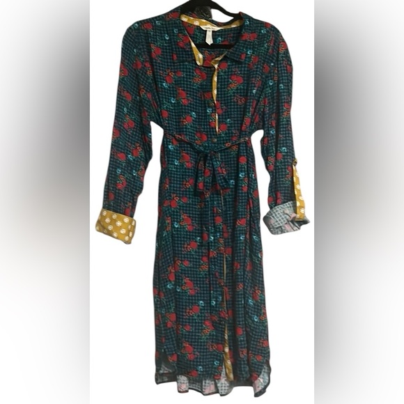 MATILDA JANE Blue/Red/Gold Fa La La Gingham Floral T-shirt Dress, Size XXL, GUC. - Picture 7 of 11